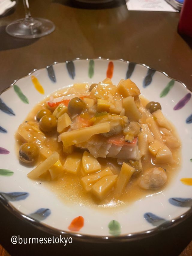 中国郷土料理のMatsushima「まつしま」の8月コース料理　鮮魚の発酵筍と樹子ソース